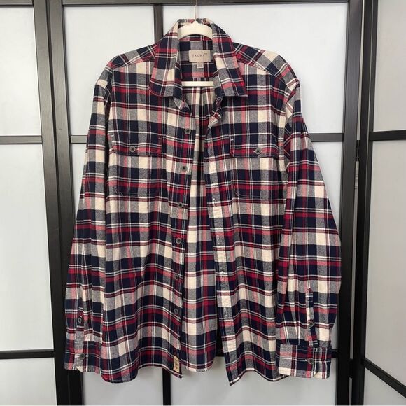 [XXL] Jach’s Men’s Red, Blue & Creme White Plaid Mid-Weight Button Down Shacket - Picture 3 of 15